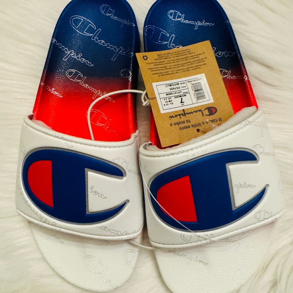 Champion Kids Slide Sandals - Red, Blue, and White